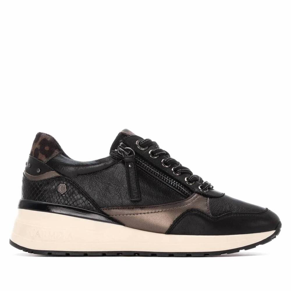 NEW CARMELA women's leather wedge lace-up sneakers in black